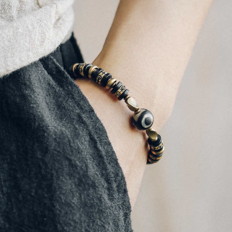 Buddha Stones Tibetan Bone Beads Ebony Wood Strength Bracelet