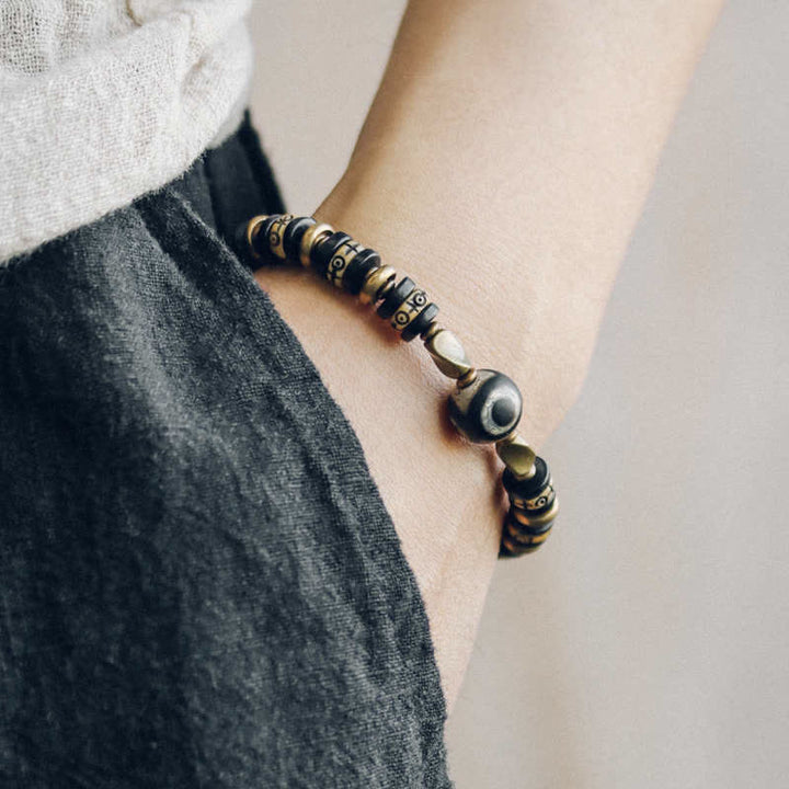 Buddha Stones Tibetan Bone Beads Ebony Wood Strength Bracelet