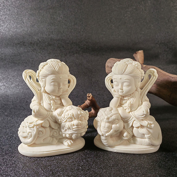 Buddha Stones Mini Ivory Fruit Tathagata Buddha Lotus Kwan Yin Avalokitesvara Manjusri Samantabhadra Serenity Desk Decoration