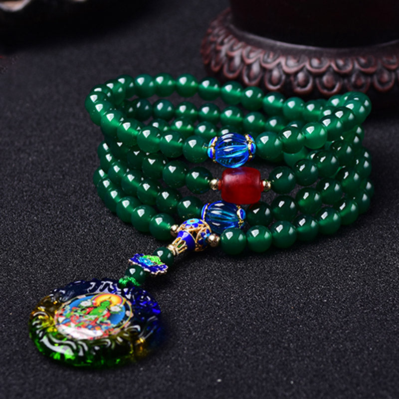108 Mala Beads Natural Green Agate Bodhisattva Green Tara Manifestation Charm Bracelet - image 1