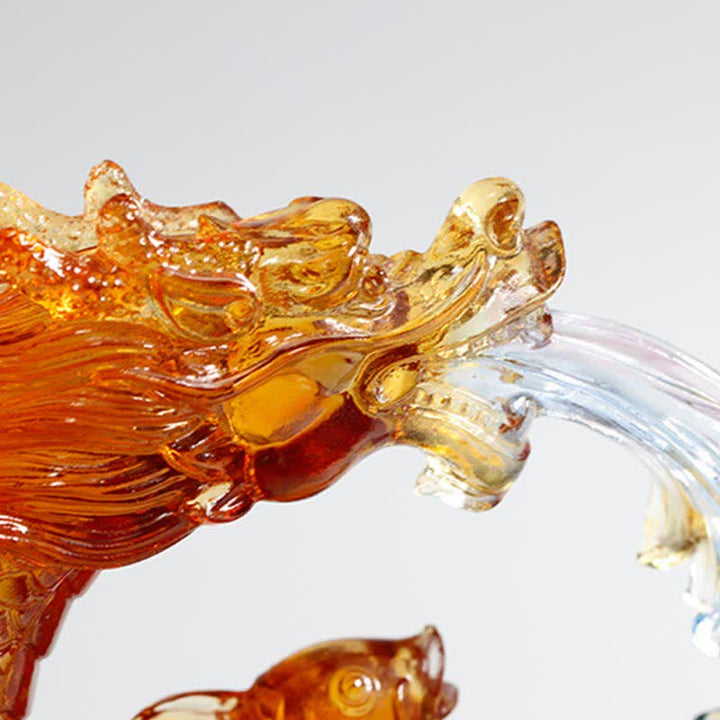 Feng Shui Dragon Koi Fish Handmade Liuli Crystal Art Piece Home Office Decoration - image 5