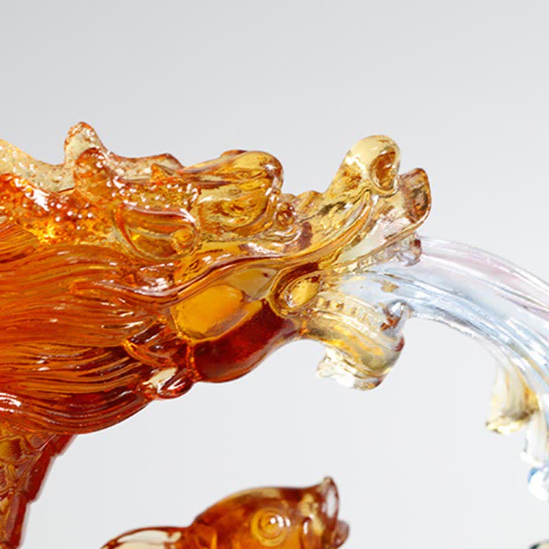 Feng Shui Dragon Koi Fish Handmade Liuli Crystal Art Piece Home Office Decoration - image 5
