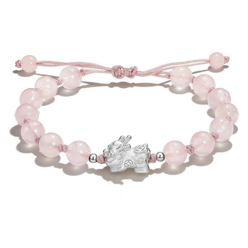 Buddha Stones Natural Black Obsidian Cat's Eye Pink Crystal PiXiu Strength Bracelet - Pink Crystal PiXiu(Wrist Circumference 14-15cm) - image 10