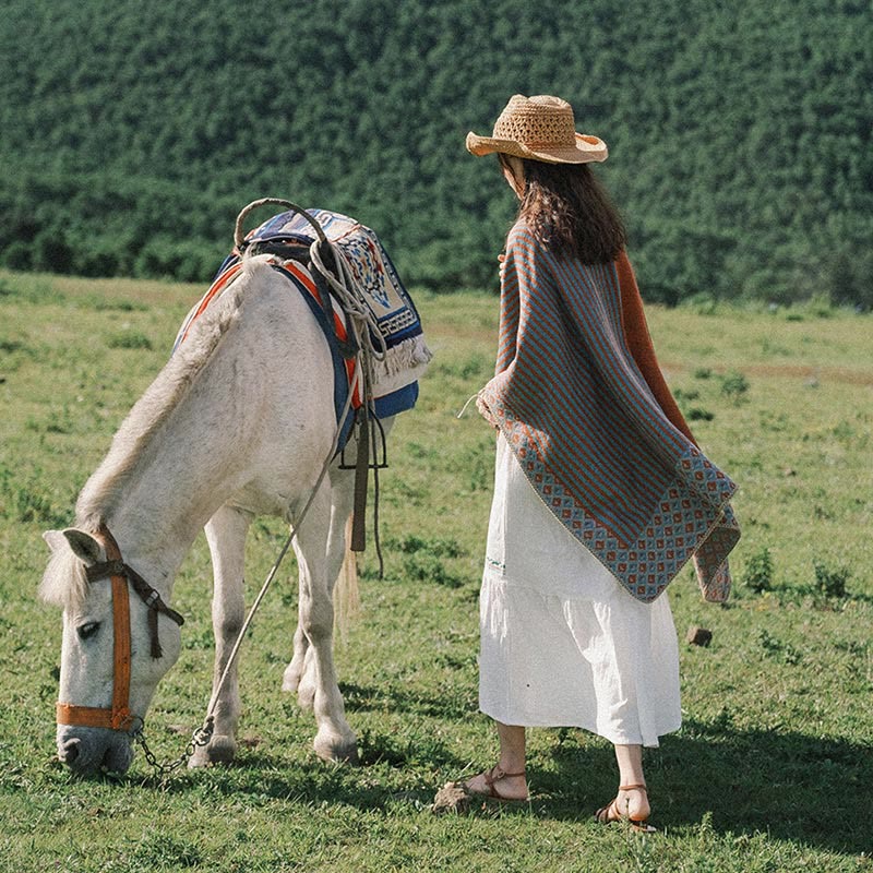 Tibetan Shawl Striped Diamond Pattern Winter Warm Soft Scarf - image 15