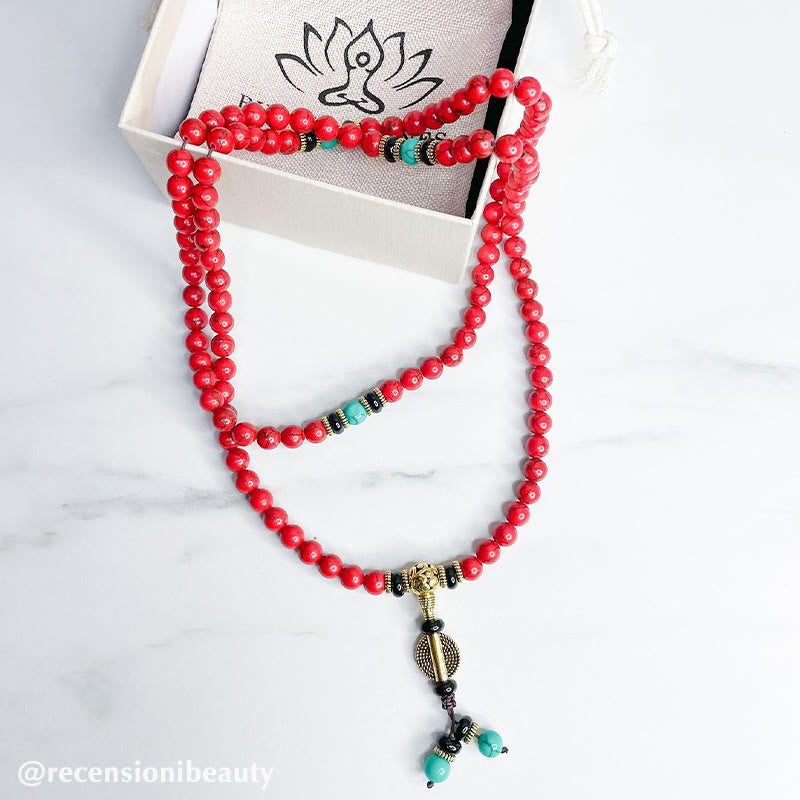 Buddha Stones Tibetan Mala Red Turquoise Lucky Necklace Bracelet - image 10