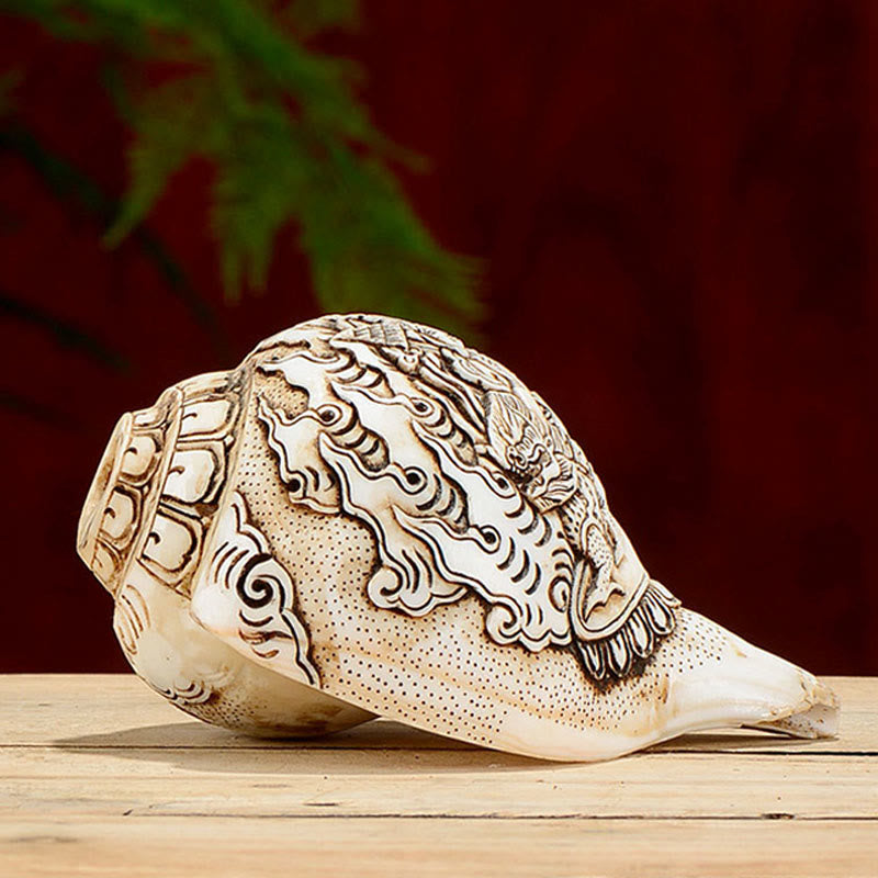 Tibetan Handmade Engraved Shankha Buddha Avalokitesvara Conch Shell Wealth Decoration - image 4