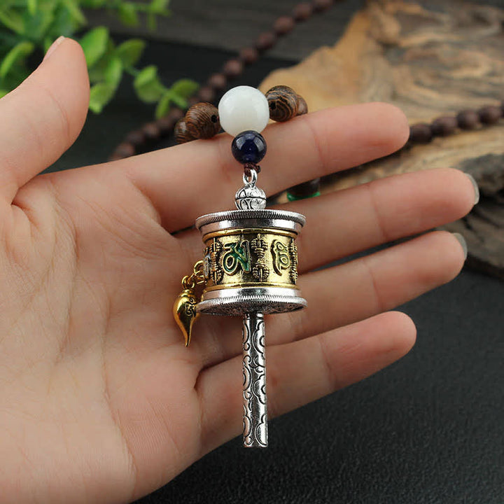 Buddha Stones Tibetan Om Mani Padme Hum Prayer Wheel Rotation Vajra Wood Necklace Pendant - image 4