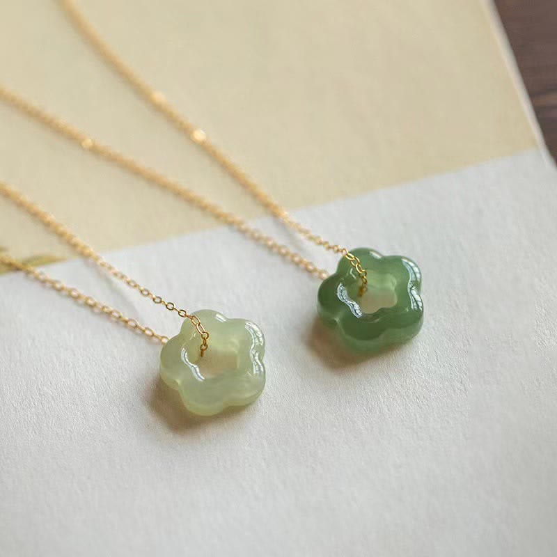 Buddha Stones Dainty Hetian Jade Cyan Jade Luck Floral Charm Necklace Pendant - image 14
