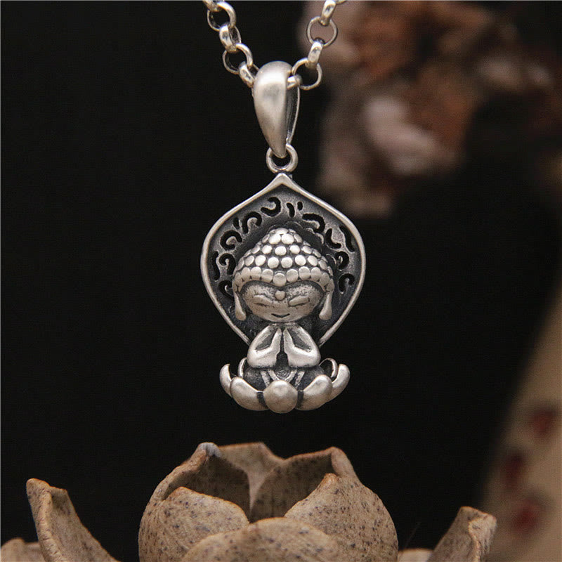 Buddha Stones 999 Sterling Silver Meditation Buddha Lotus Serenity Necklace Pendant - Buddha Symbol(Compassion♥Serenity) - image 1