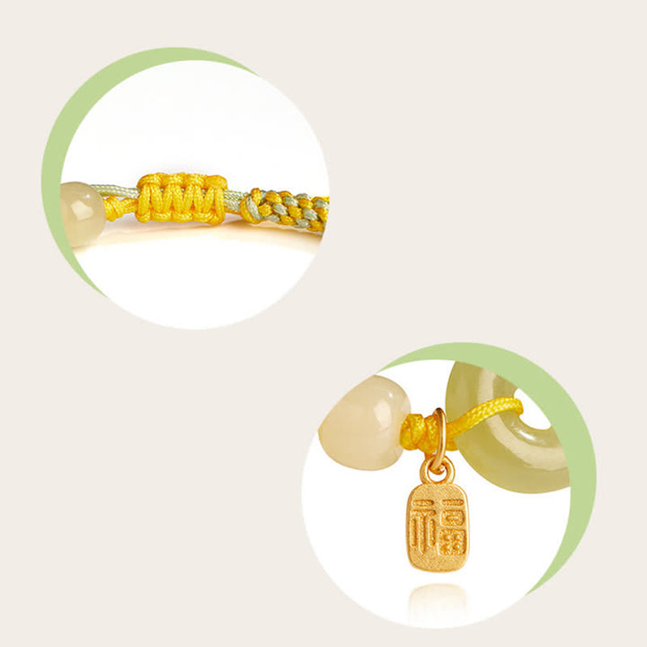 925 Sterling Silver Hetian Jade Peace Buckle Beaded Luck Happiness Charm Bracelet - image 8