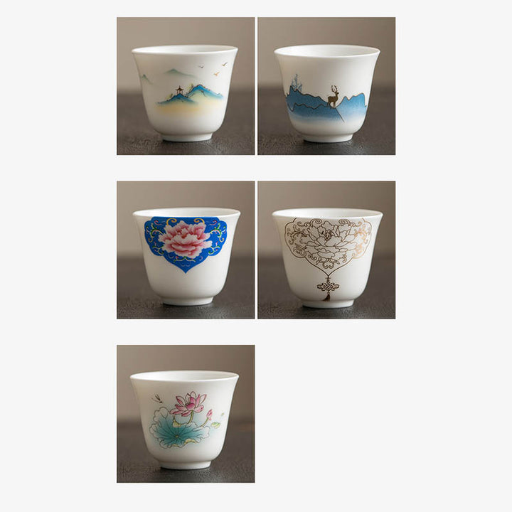 Buddha Stones Lotus Flower Leaf Mountain Pavilion Elk Peony Ceramic Teacup Kung Fu Tea Cup