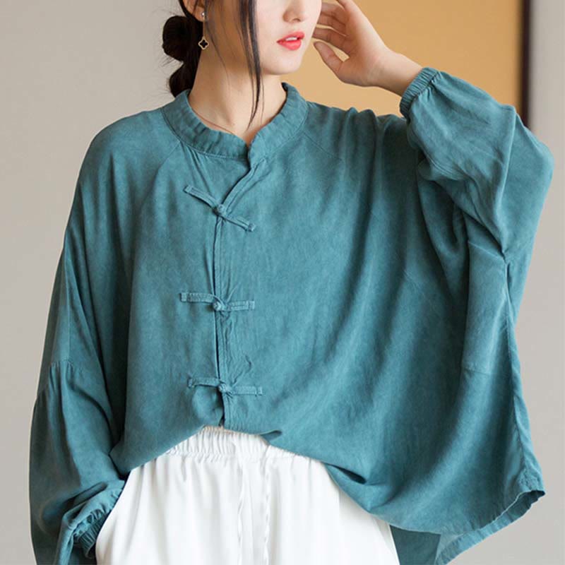 Buddha Stones Frog-Button Long Sleeve Shirt Zen Tai Chi Meditation Top Hanfu Clothing Jacket