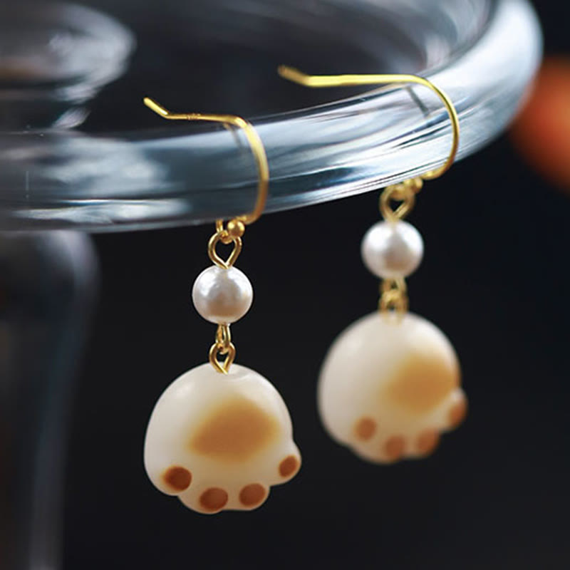 Bodhi Seed Lovely Cat Paw Claw Peace Dangle Drop Earrings - image 2