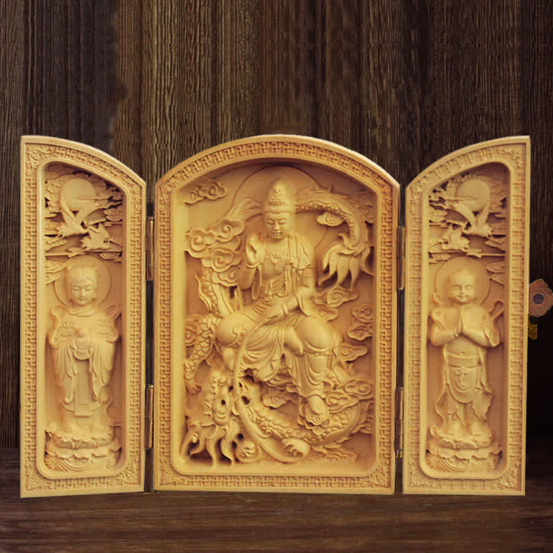 Thousand-armed Avalokitesvara Kwan Yin Buddha Boxwood Wealth Home Decoration Altar