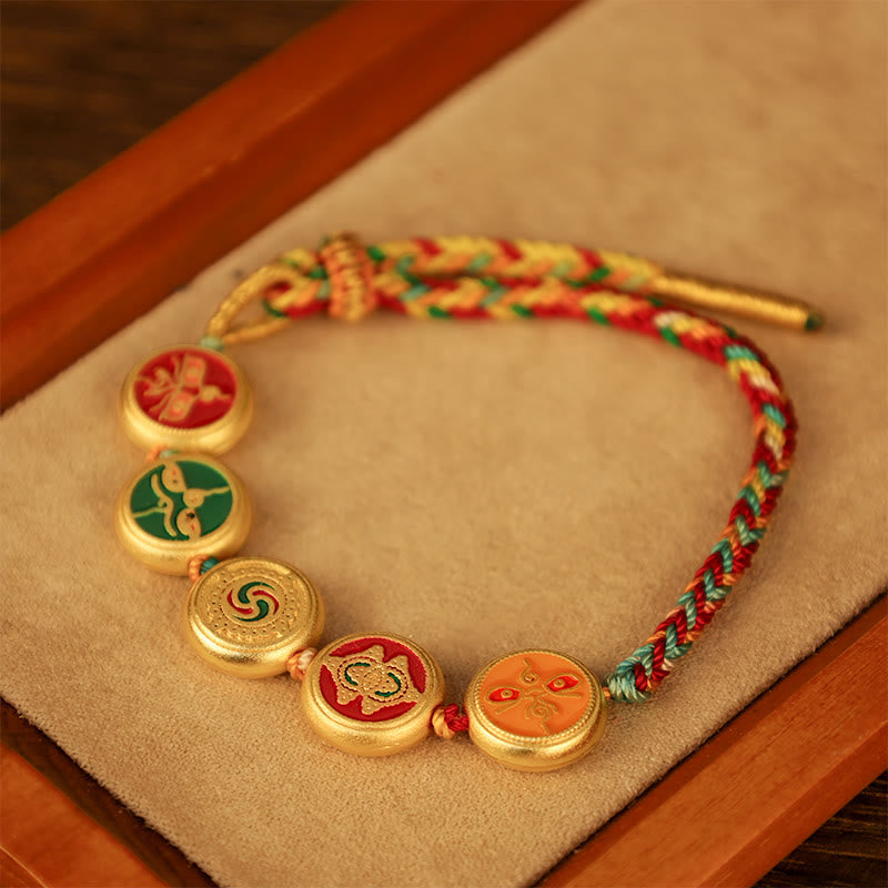 Buddha Stones Tibetan Five God Of Wealth Colorful Rope Braided Luck Bracelet