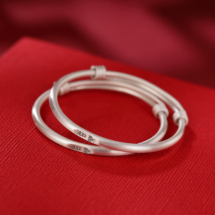 Buddha Stones 999 Sterling Silver Peace And Joy Protection Kids Child Bracelet Bangle - 2Pcs Joy and Happiness Bracelet Bangle - image 8