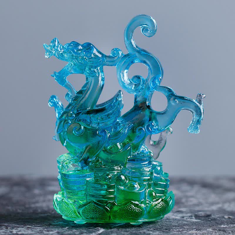 Feng Shui Four Symbols Azure Dragon Handmade Liuli Crystal Art Piece Home Office Decoration - Azure Dragon - image 0
