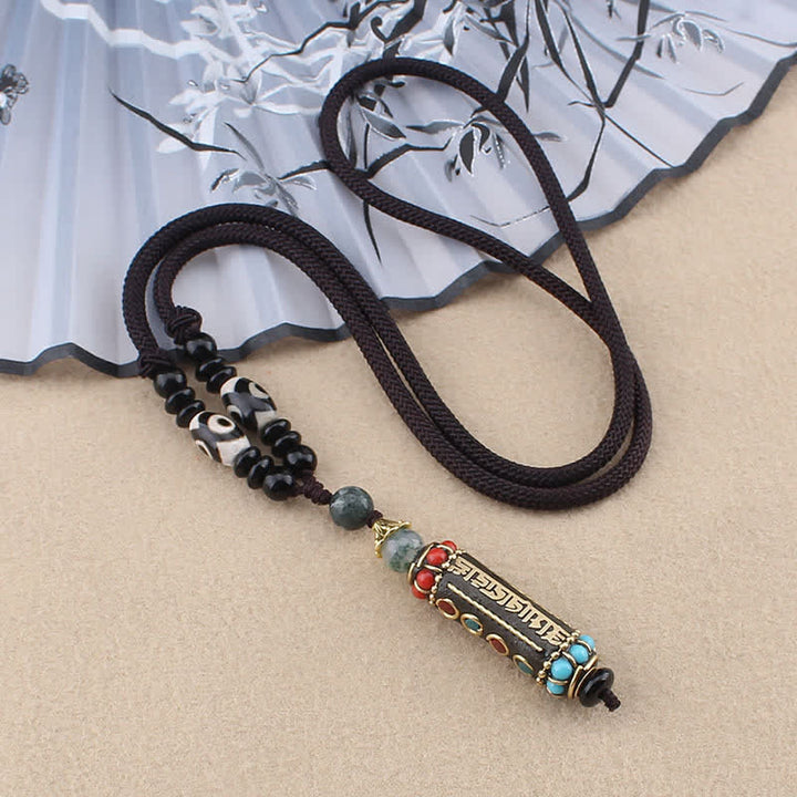 Buddha Stones Tibetan Om Mani Padme Hum Dzi Bead Wenge Wood Necklace Pendant - Om Mani Padme Hum String - image 8
