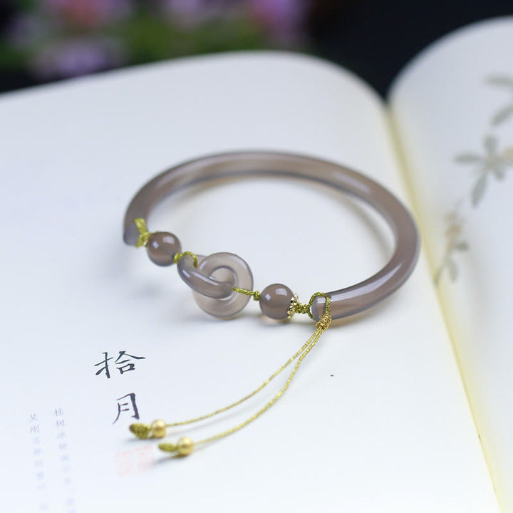Buddha Stones Natural Gray Agate Double Peace Buckle Balance Bracelet Bangle - image 6