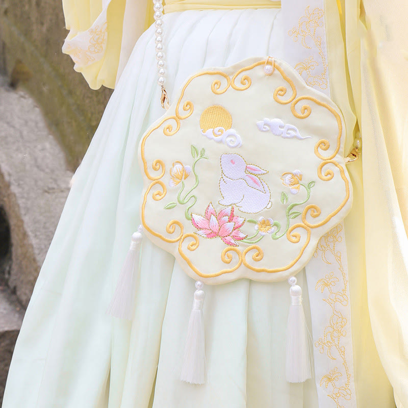 Buddha Stones Luck Embroidery Lotus Koi Fish Rabbit Flower Hanfu Bag Crossbody Bag Shoulder Bag - Yellow Flower Rabbit - image 21