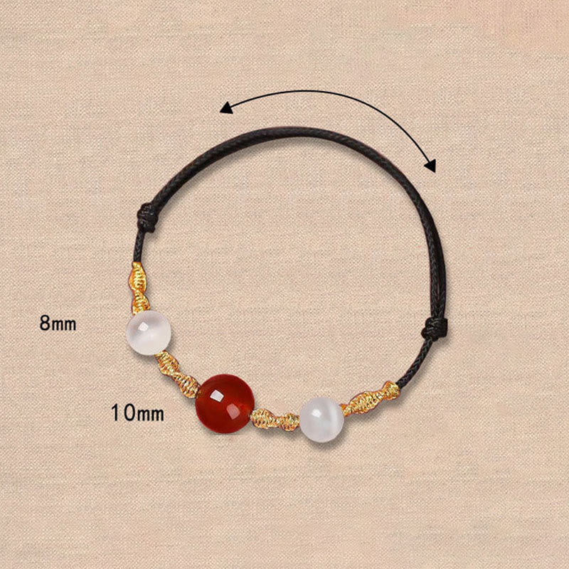 Buddha Stones Natural Red Agate Cat Eye Calm Braided String Bracelet Necklace Pendant - image 4