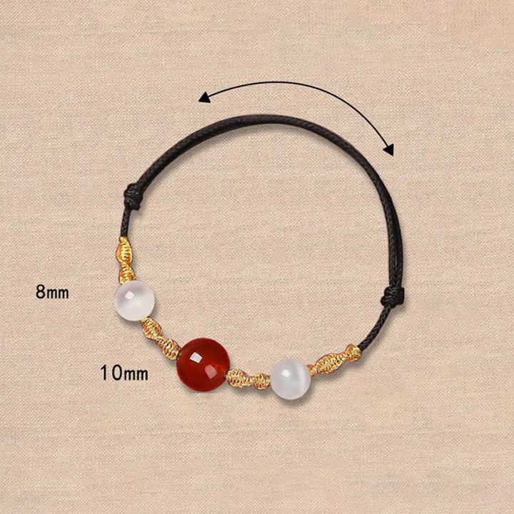 Buddha Stones Natural Red Agate Cat Eye Calm Braided String Bracelet Necklace Pendant - image 4