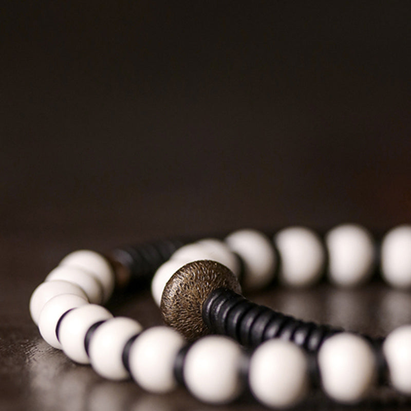 Buddha Stones Bone Beads Ebony Wood Copper Strength Couple Bracelet