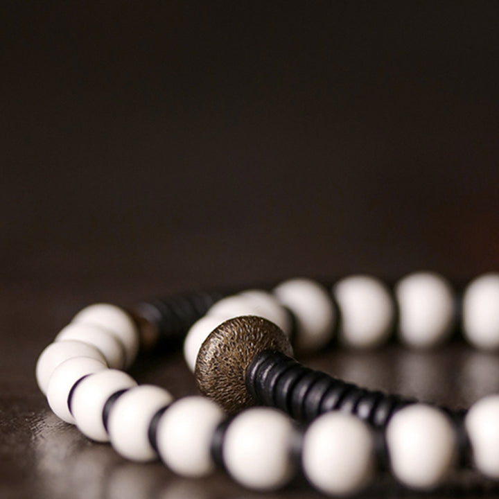 Buddha Stones Bone Beads Ebony Wood Copper Strength Couple Bracelet