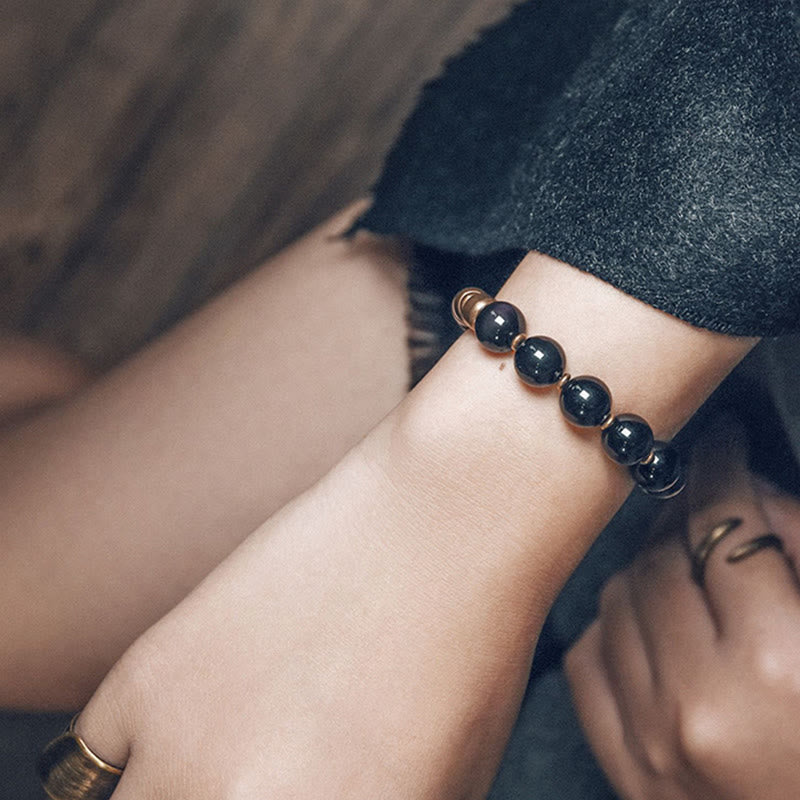 Buddha Stones Lava Rock Stone Rainbow Obsidian Brass Support Healing Bracelet - image 17