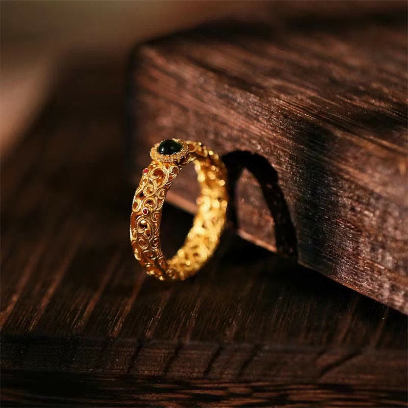 925 Sterling Silver Cyan Jade Success Luck Ring - image 4