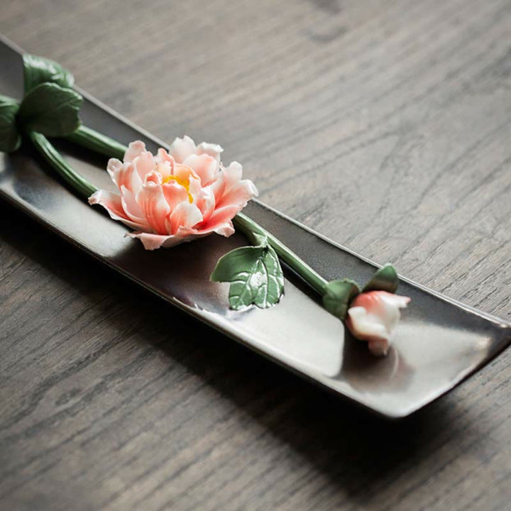 Lotus Peony Rose Flower Ceramic Spiritual Incense Burner - image 3