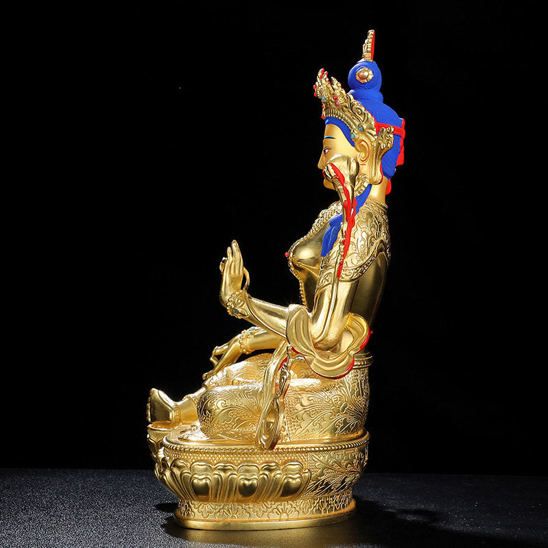 Bodhisattva Green Tara Protection Copper Gold Plated Statue Decoration - image 7