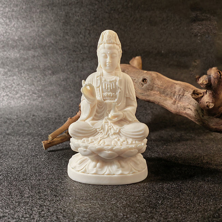 Buddha Stones Mini Ivory Fruit Tathagata Buddha Lotus Kwan Yin Avalokitesvara Manjusri Samantabhadra Serenity Desk Decoration