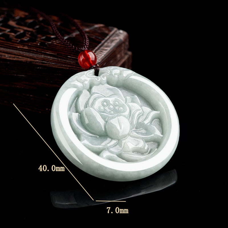 Buddha Stones Natural Jade Lotus Flower Carved Prosperity Necklace Pendant - image 10