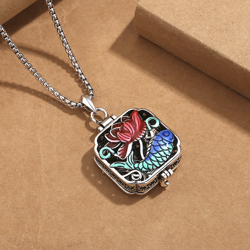 Buddha Stones Koi Fish Lotus Copper Coins Luck Ghau Prayer Box Necklace Pendant - image 3