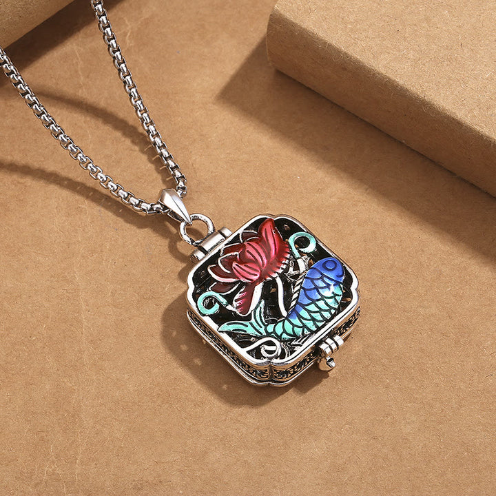 Buddha Stones Koi Fish Lotus Copper Coins Luck Ghau Prayer Box Necklace Pendant - image 3