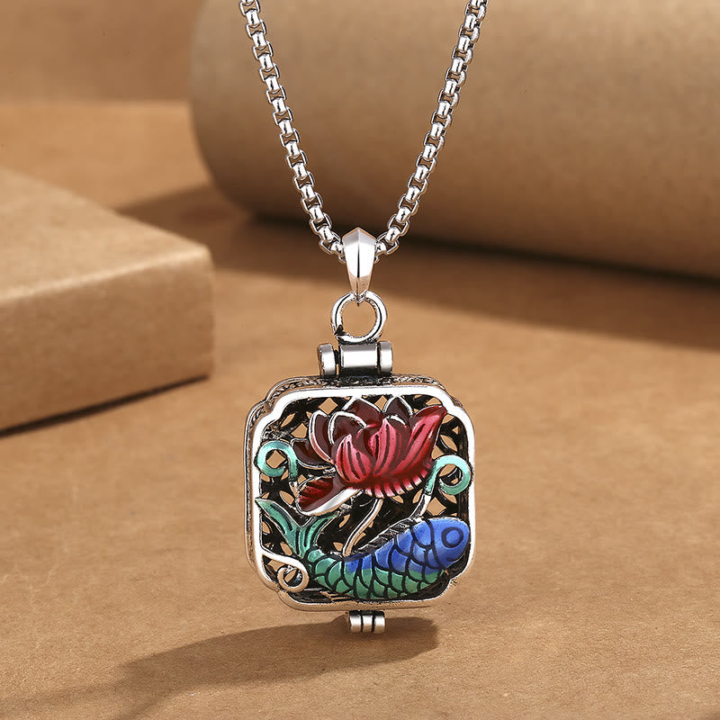 Buddha Stones Koi Fish Lotus Copper Coins Luck Ghau Prayer Box Necklace Pendant - image 2