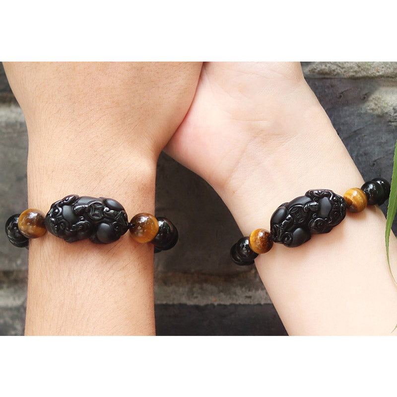 Buddha Stones FengShui PiXiu Rainbow Obsidian Tiger Eye Wealth Bracelet