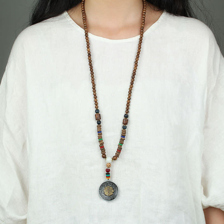 Buddha Stones Tibetan Om Mani Padme Hum Prayer Wheel Rotation Vajra Wood Necklace Pendant - image 22