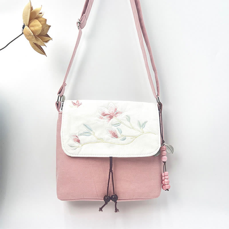 Buddha Stones Embroidered Camellia Epiphyllum Gardenia Sakura Flowers Crossbody Bag Shoulder Bag Cellphone Bag