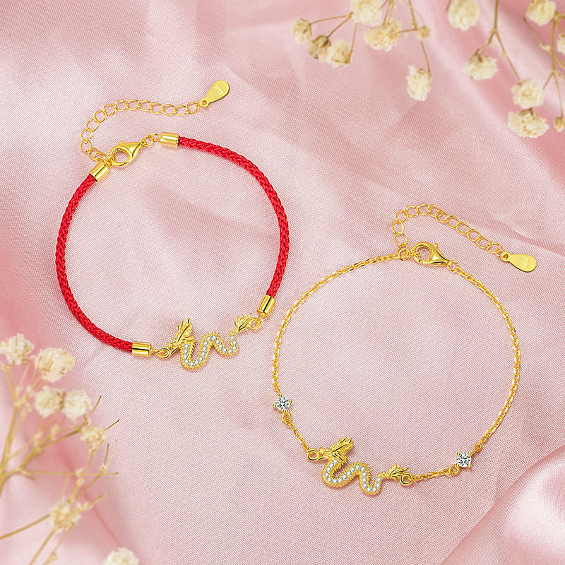 Buddha Stones 925 Sterling Silver Year Of The Dragon Auspicious Golden Dragon Luck Red Rope Chain Bracelet - image 6