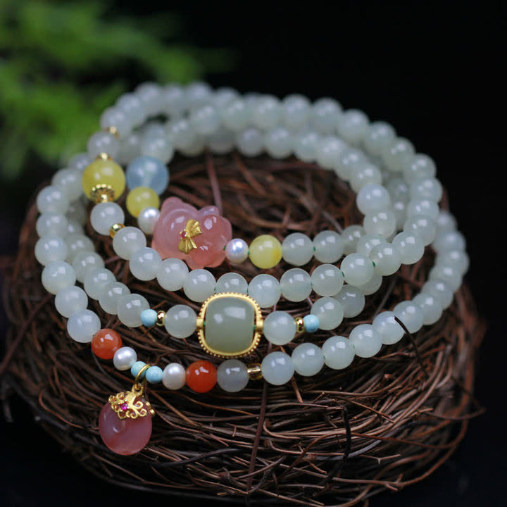 Natural Hetian Jade Pink Crystal Peace Buckle Happiness Abundance Bracelet - Jade ( Protection ♥ Happiness) - image 0