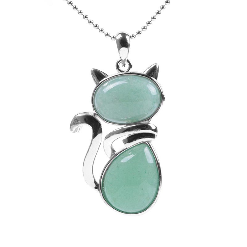 Buddha Stones Cat Pattern Natural Crystal Protection Necklace Pendant - image 2