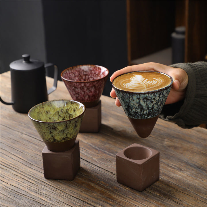 Buddha Stones Retro Kiln Change Ceramic Coffee Mug Tea Latte Espresso Coffee Cup With Base 200ml