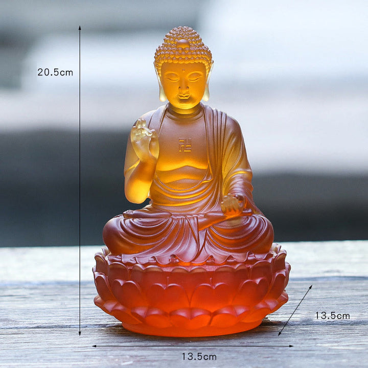 Buddha Stones Handmade Sakyamuni Buddha Liuli Crystal Art Piece Compassion Statue Home Office Offering Decoration - image 6