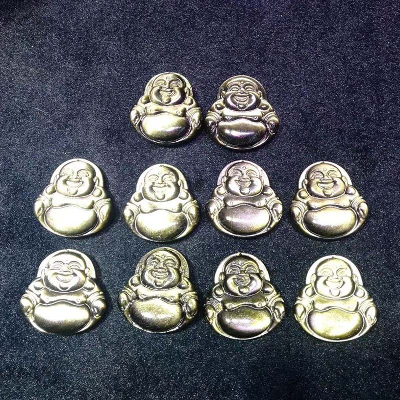 Buddha Stones Laughing Buddha Gold Sheen Obsidian Wealth Necklace Pendant - image 6