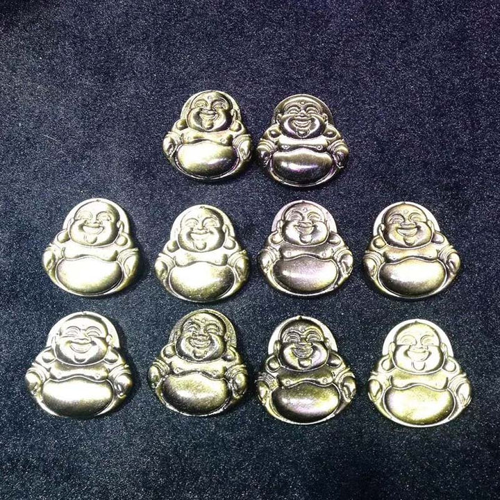 Buddha Stones Laughing Buddha Gold Sheen Obsidian Wealth Necklace Pendant - image 6