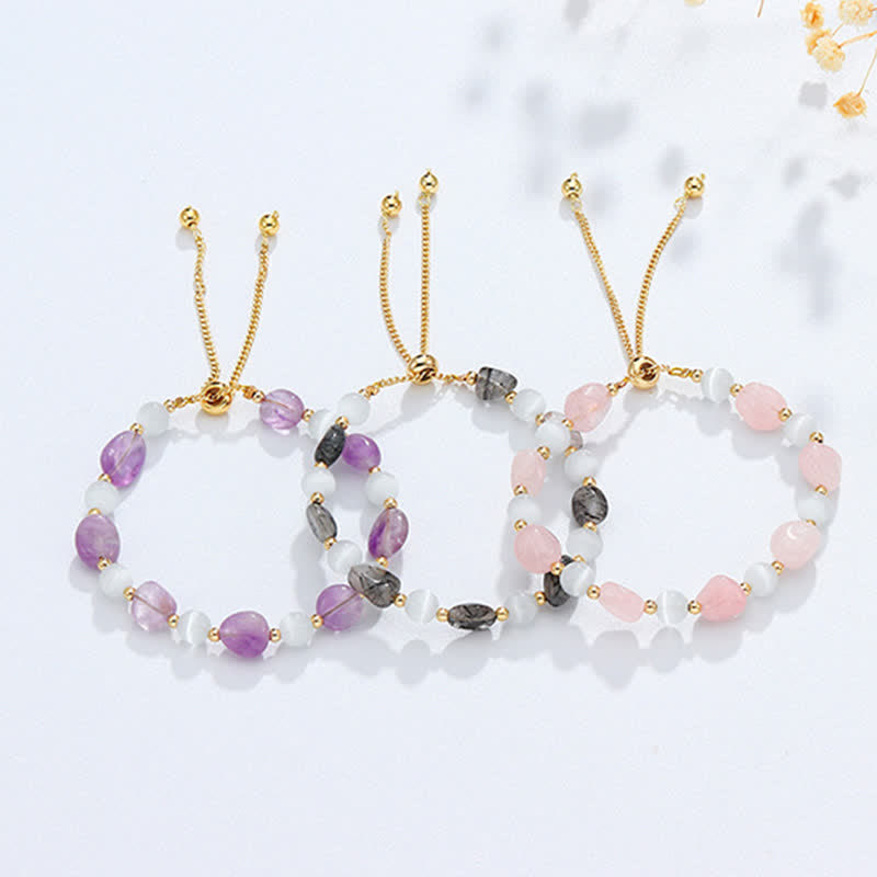 Amethyst Pink Crystal Black Rutilated Quartz Spiritual Awareness Bracelet - image 9