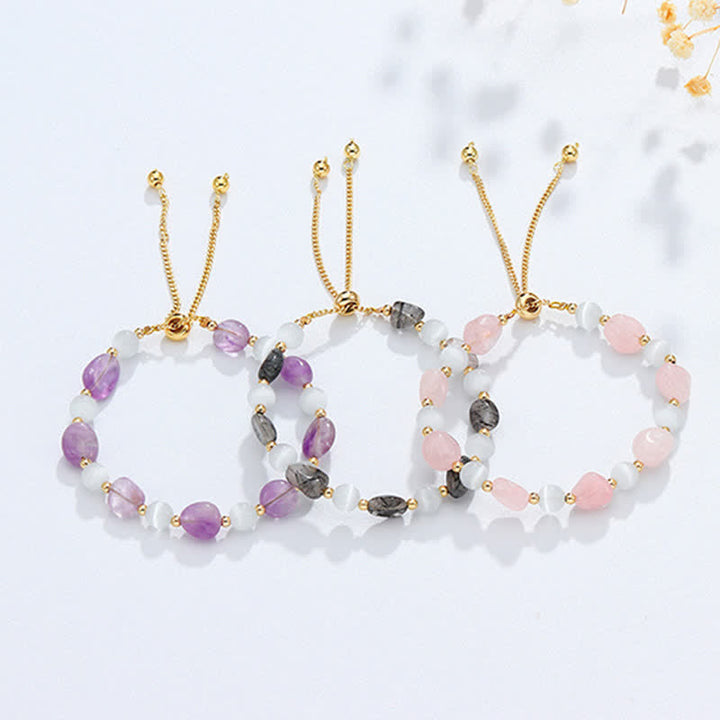 Amethyst Pink Crystal Black Rutilated Quartz Spiritual Awareness Bracelet - image 9