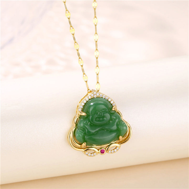 Buddha Stones Natural Laughing Buddha Peace Necklace - image 1